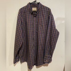 Cabela's Blue and Brown Plaid Button Down Shirt Outfitters Series 2XL Tall